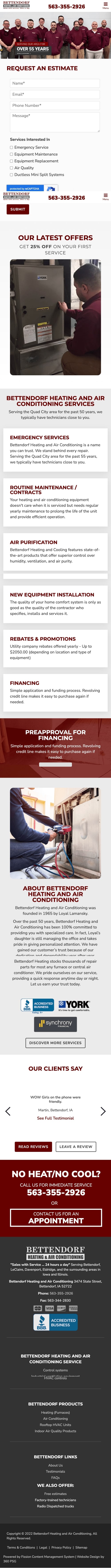 Bettendorf Heating and Air Conditioning Website - Mobile
